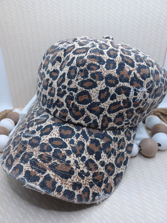 Leopard Print Ponytail Hat