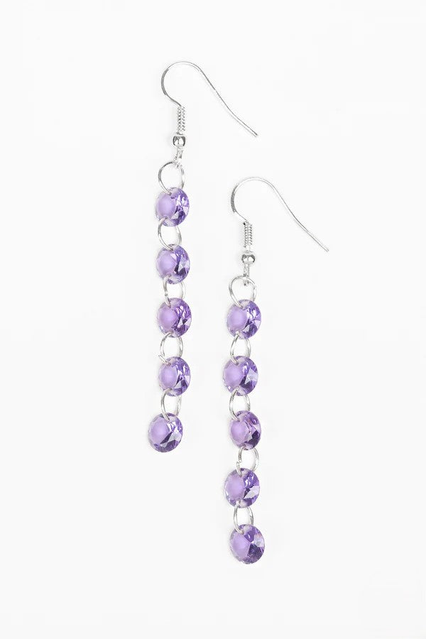 Dainty Silver Earrings w/ Purple Stone Drop Detail