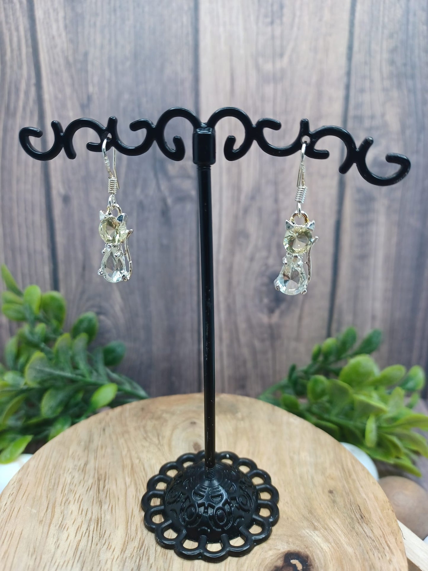 Cat w/ Rhinestones Earrings