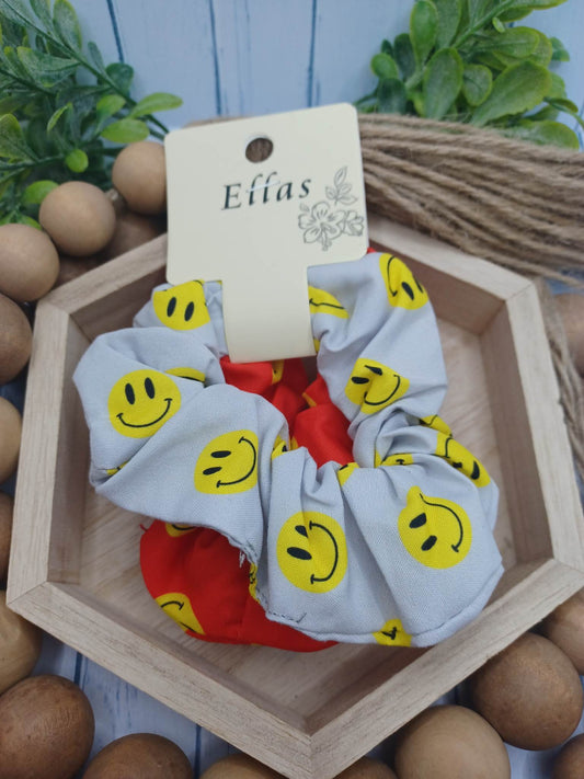 Grey & Red Happy Face Scrunchie Set
