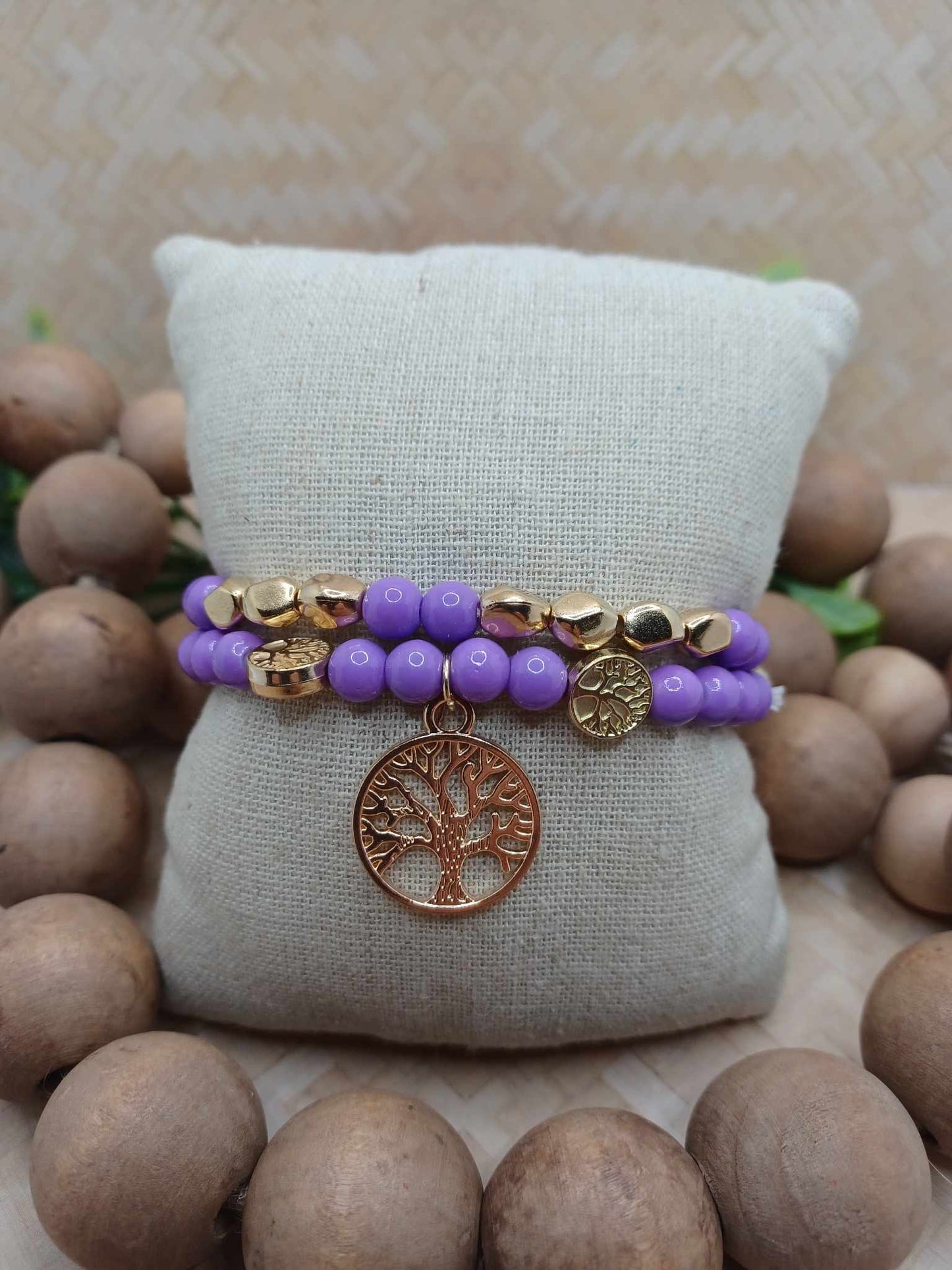 Purple & Gold Tree of Life Bracelet Set