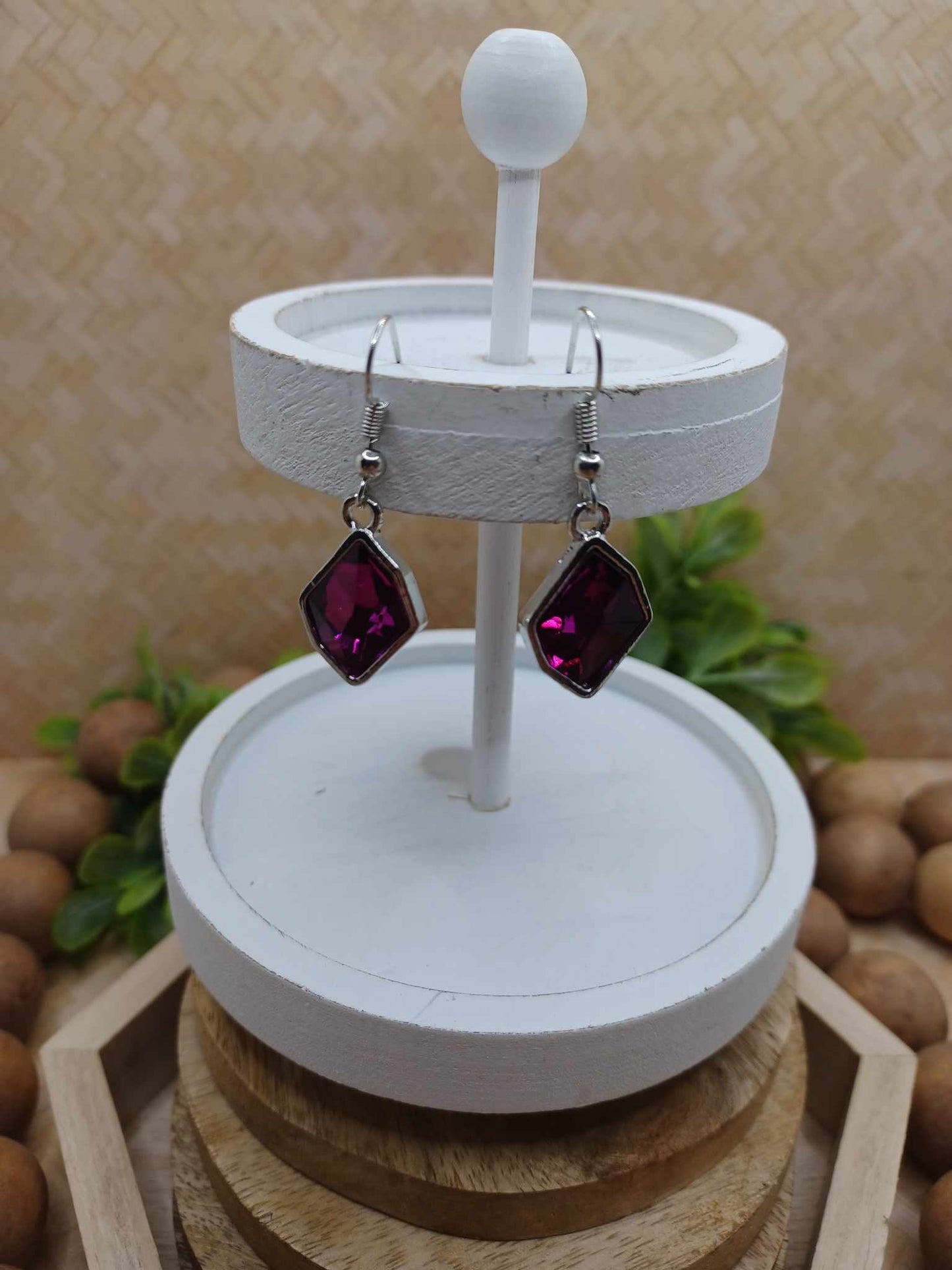 Hot Pink Geometric Rhinestone Earrings