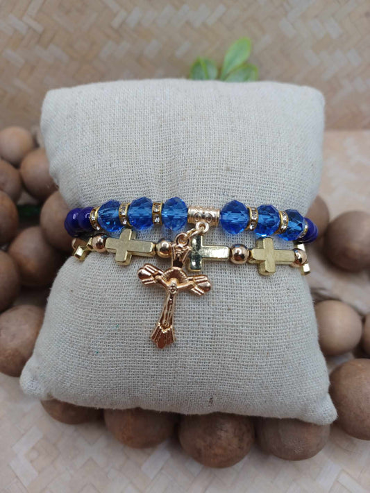 Blue & Gold Cross Bracelet Set