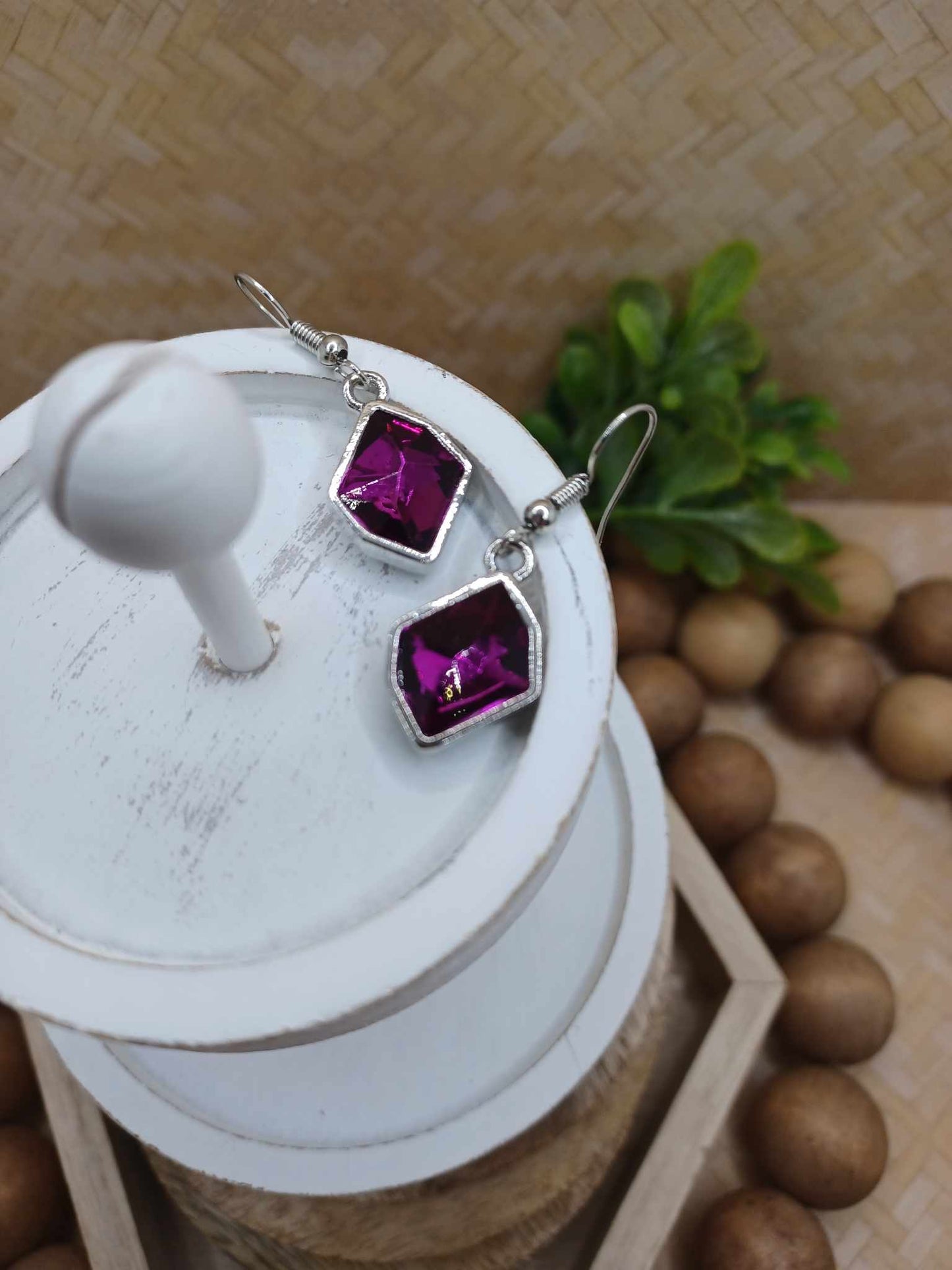 Hot Pink Geometric Rhinestone Earrings