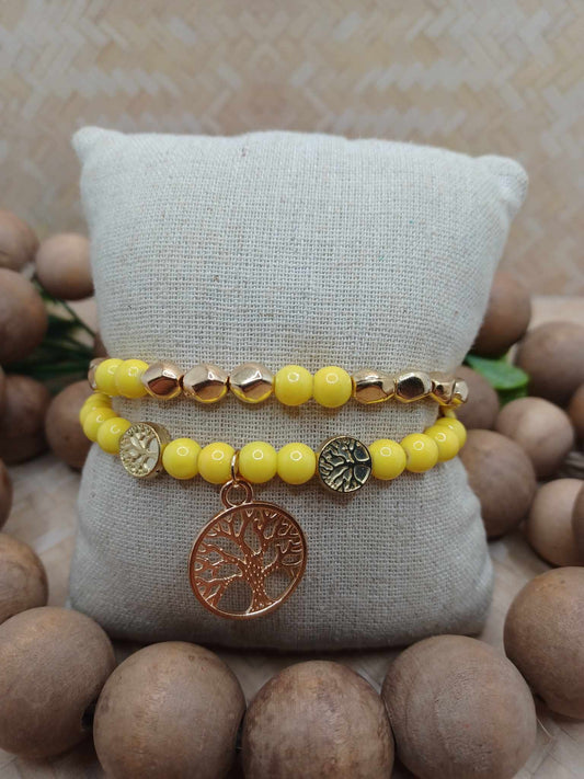 Yellow & Gold Tree of Life Bracelet Set