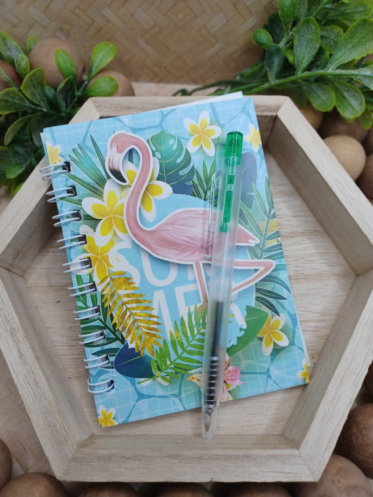 Blue Tropical Flamingo Themed Notebook w/ Pen