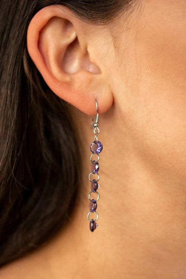 Dainty Silver Earrings w/ Purple Stone Drop Detail
