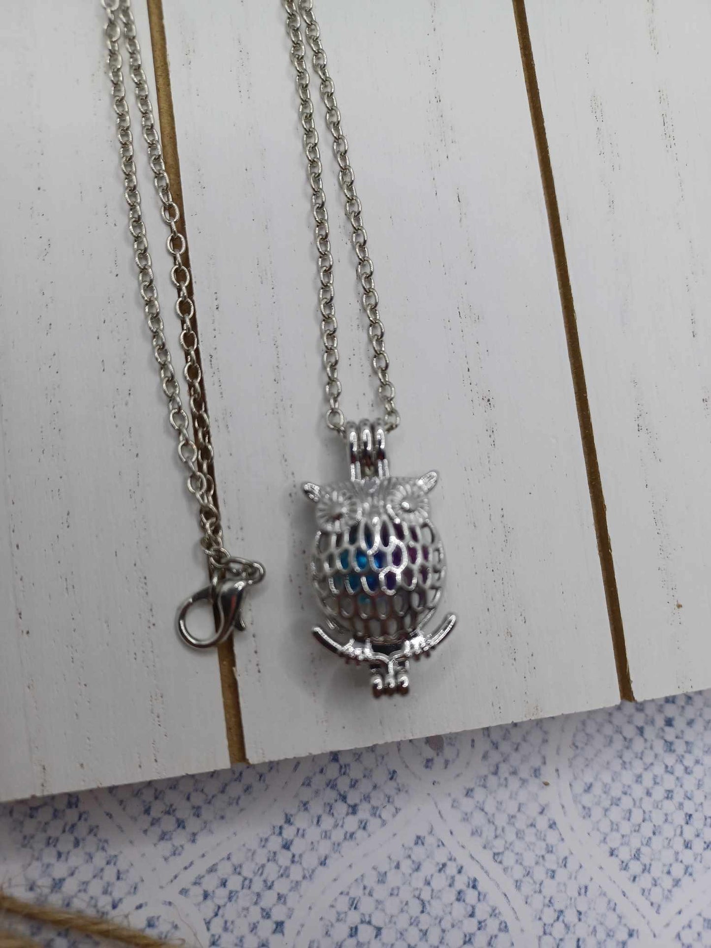 Silver Necklace w/ Owl Pendant - Glows in the Dark!