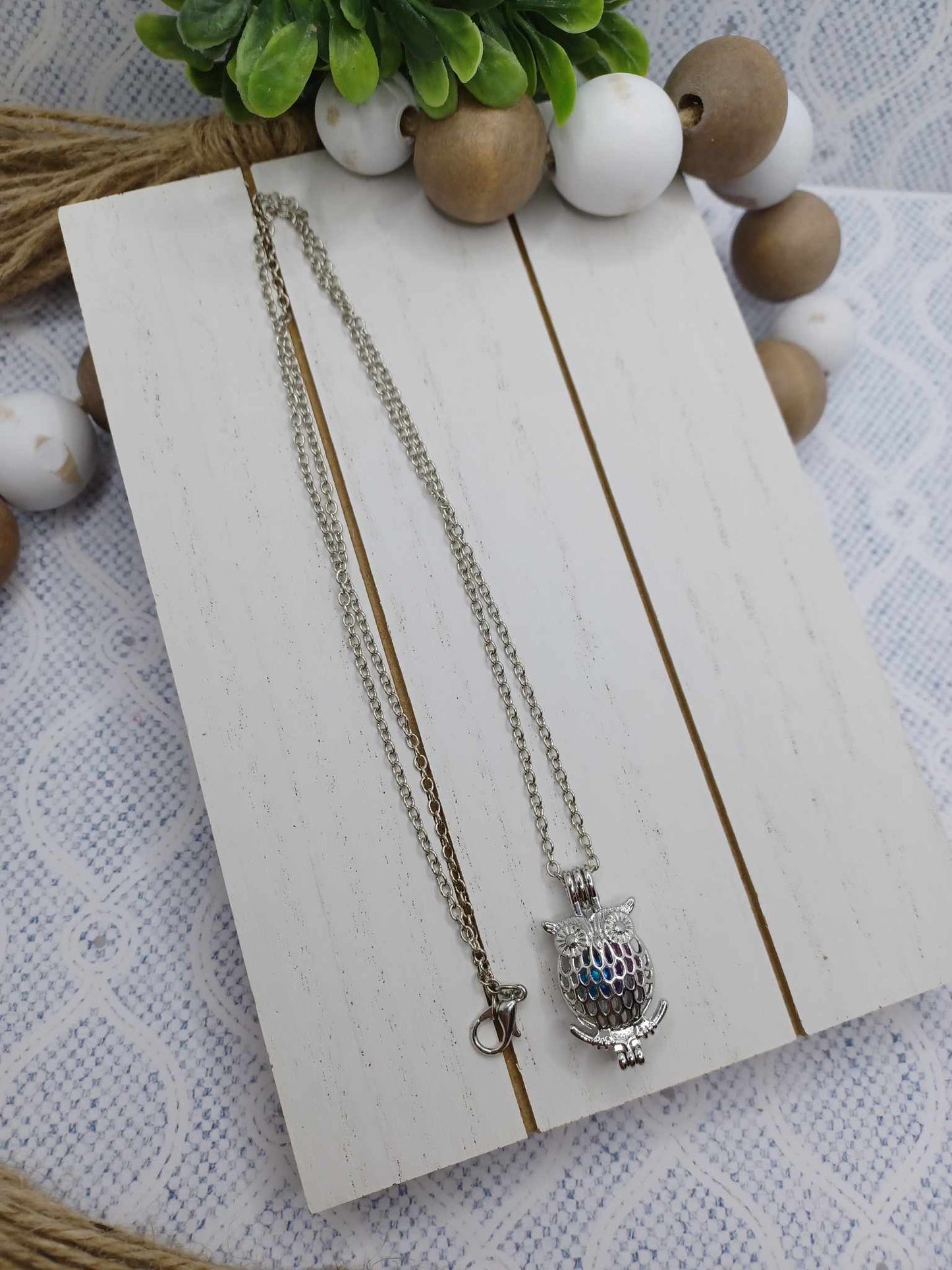Silver Necklace w/ Owl Pendant - Glows in the Dark!