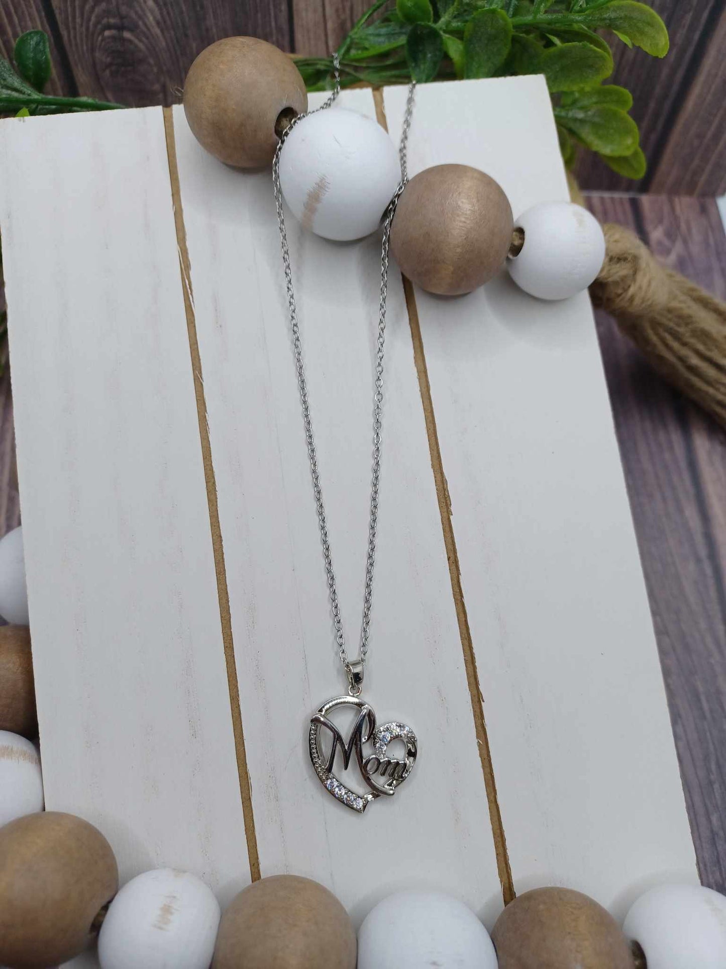 Silver Heart "Mom" Necklace