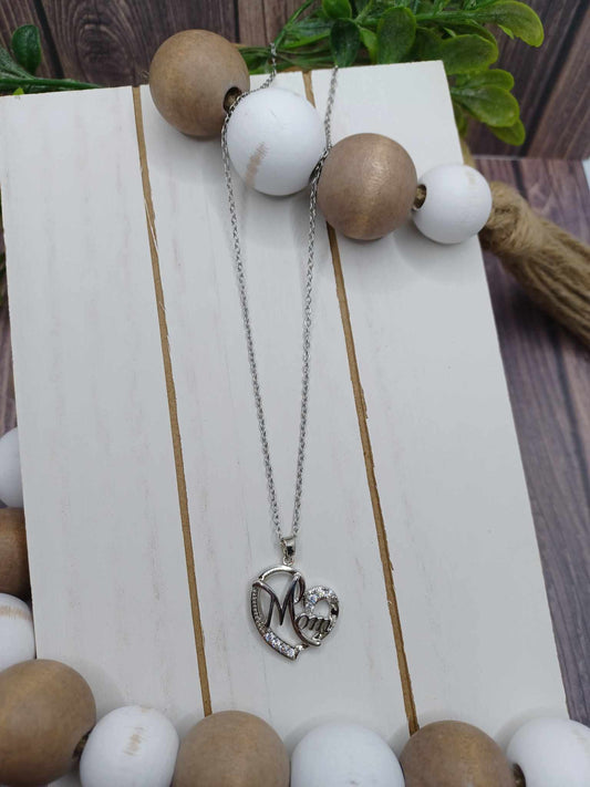 Silver Heart "Mom" Necklace