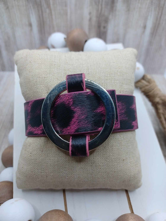 Pink Leopard Leather Style Bracelet w/ Buckle