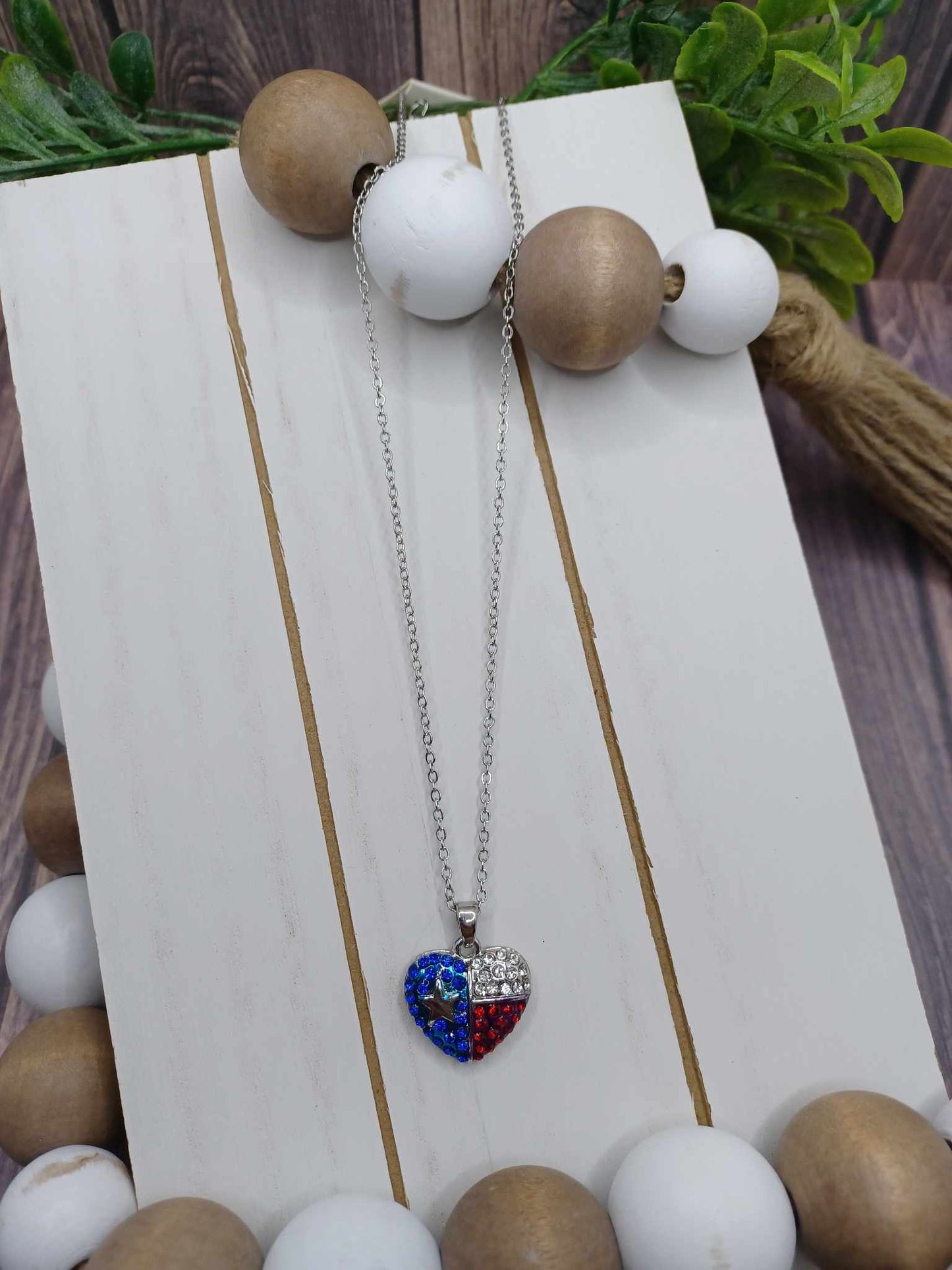 Red, White, & Blue Rhinestone Heart Necklace