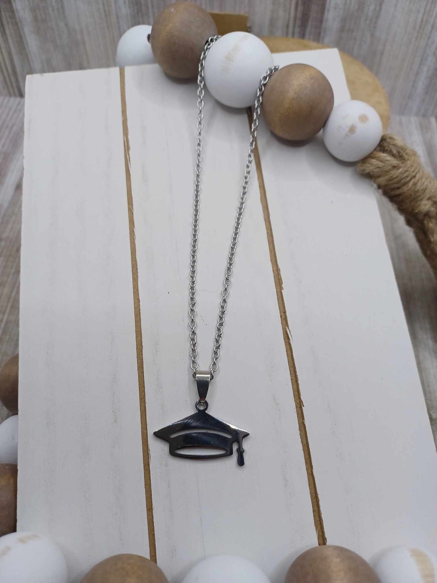 Silver Graduation Cap Necklace