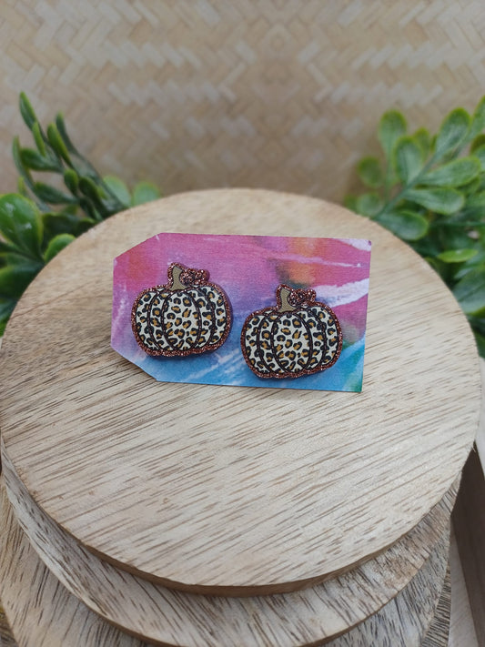 Leopard Pumpkin w/ Brown Glitter Earrings