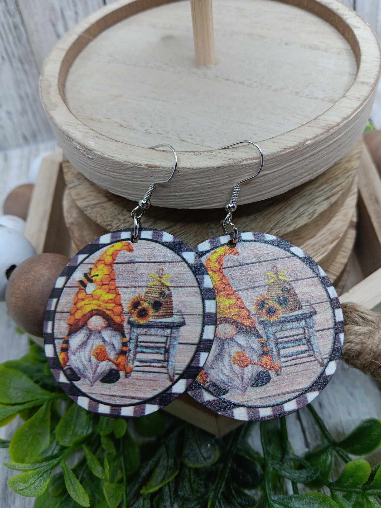 Fall Gnome Earrings w/ Bee & Sunflower Accent