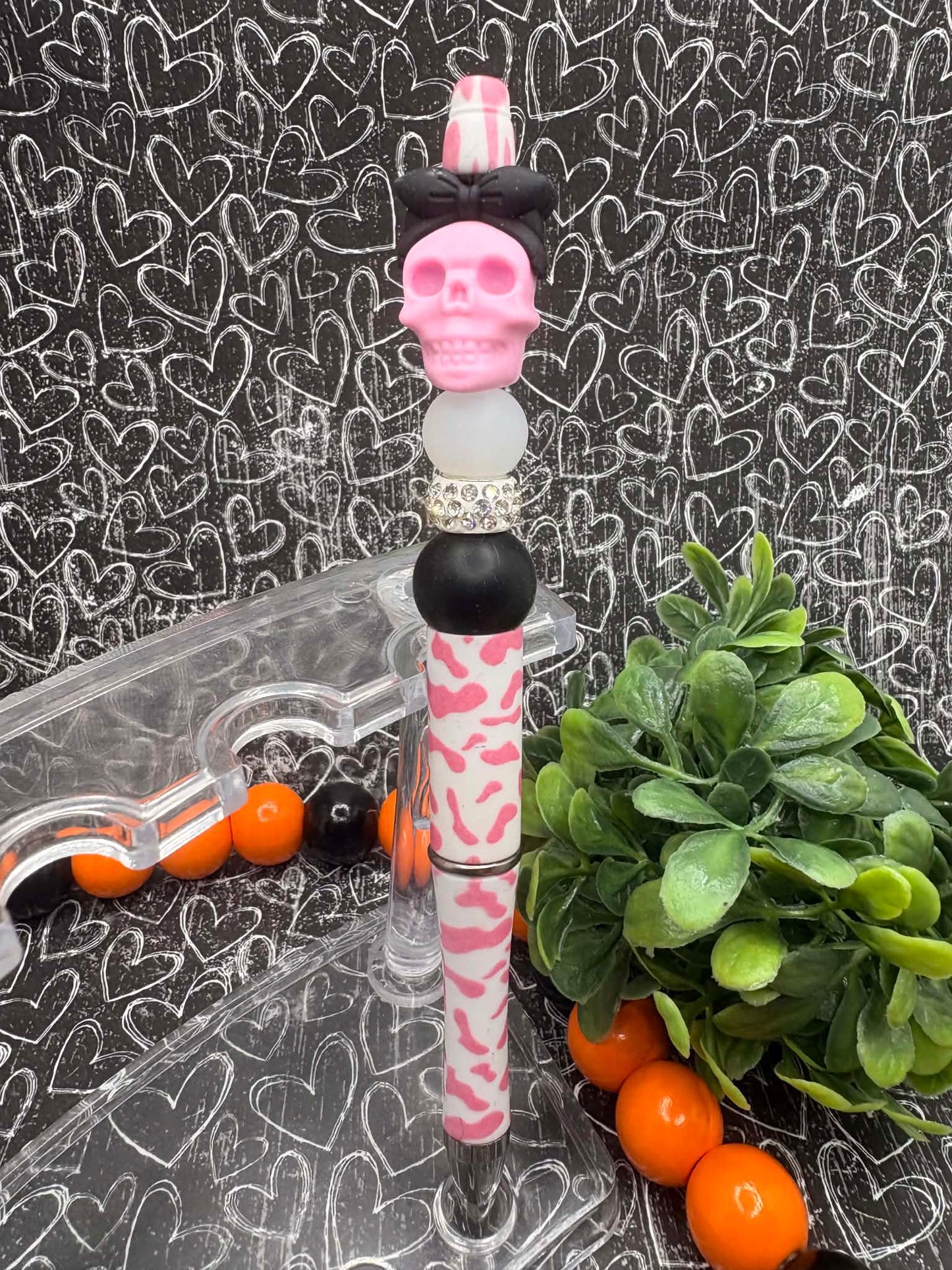 Pink & Cow Print Beaded Ink Pen