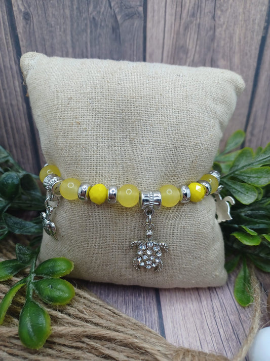 Yellow Beaded Sea Turtle Charm Bracelet