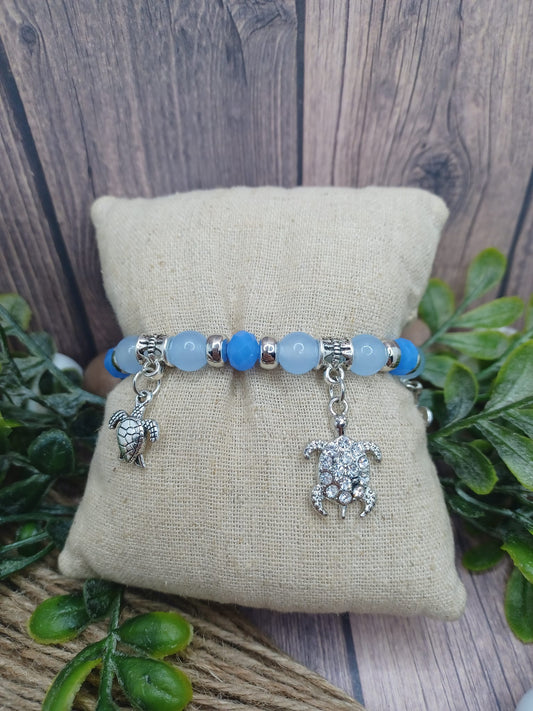 Blue Beaded Sea Turtle Charm Bracelet