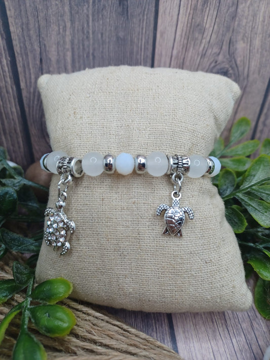 White Beaded Sea Turtle Charm Bracelet