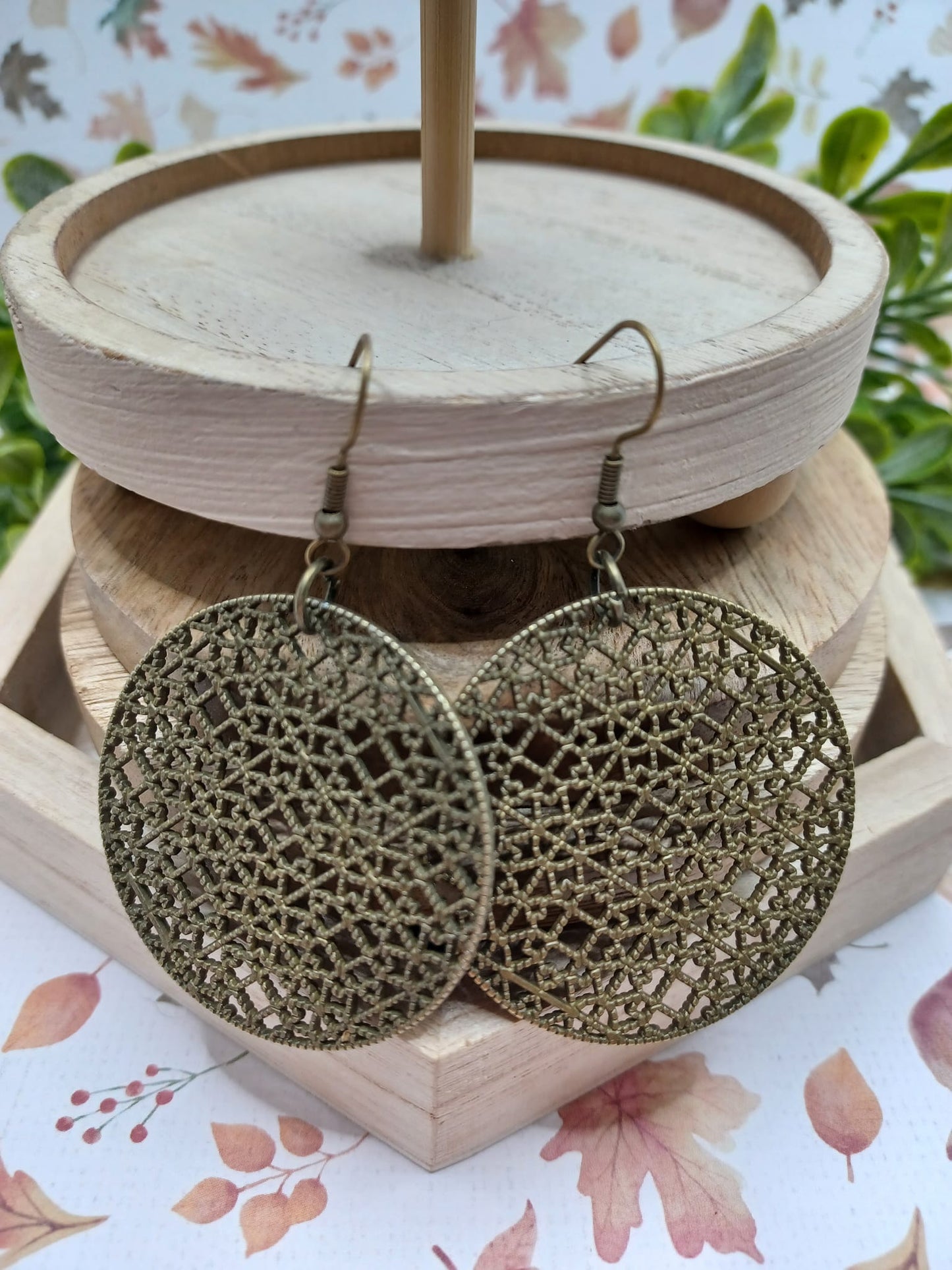 Brass Filigree Style Circle Earrings
