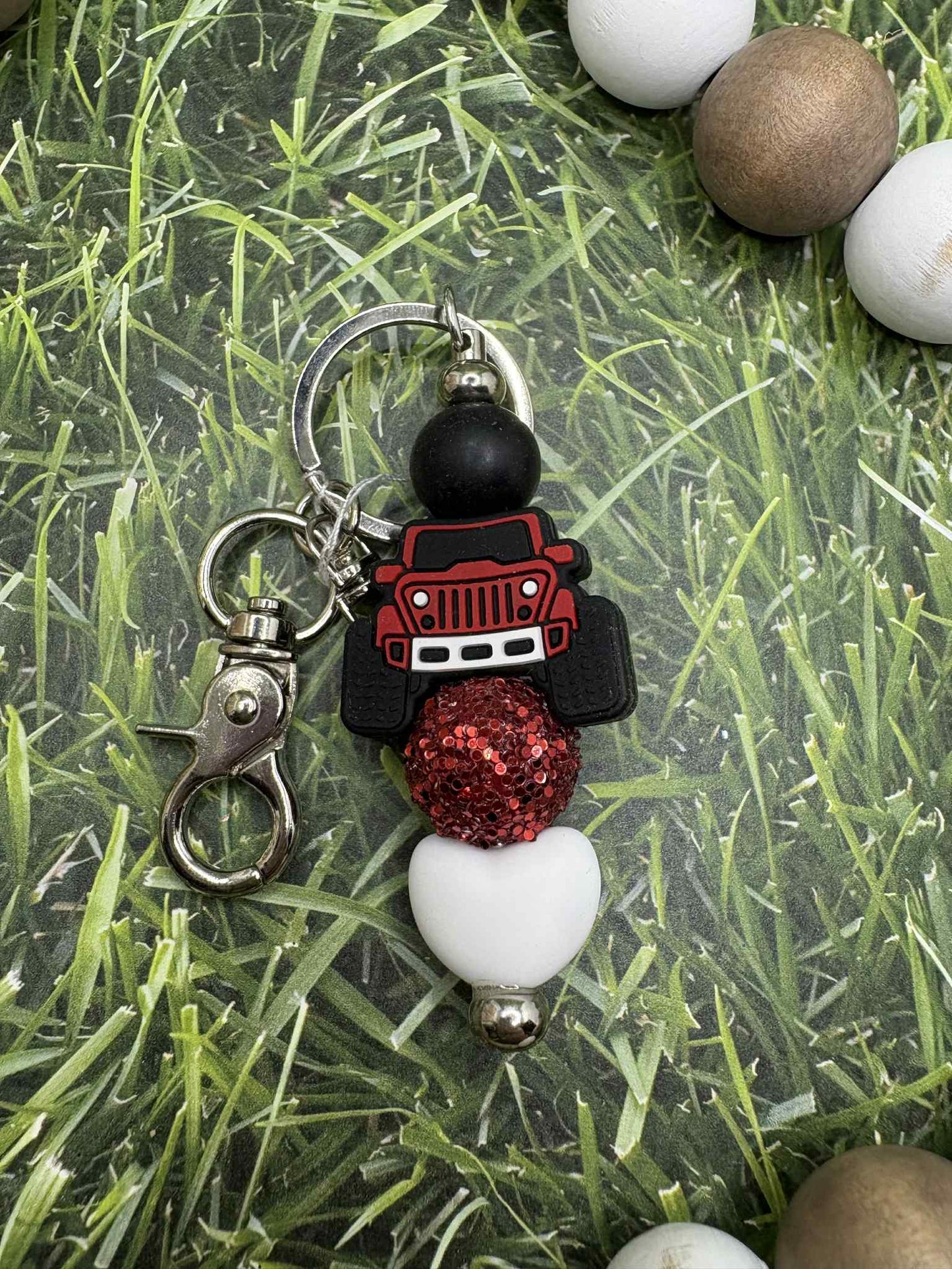Red Truck Beaded Keychain