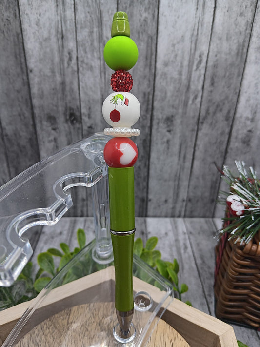 Green Christmas Man Beaded Ink Pen