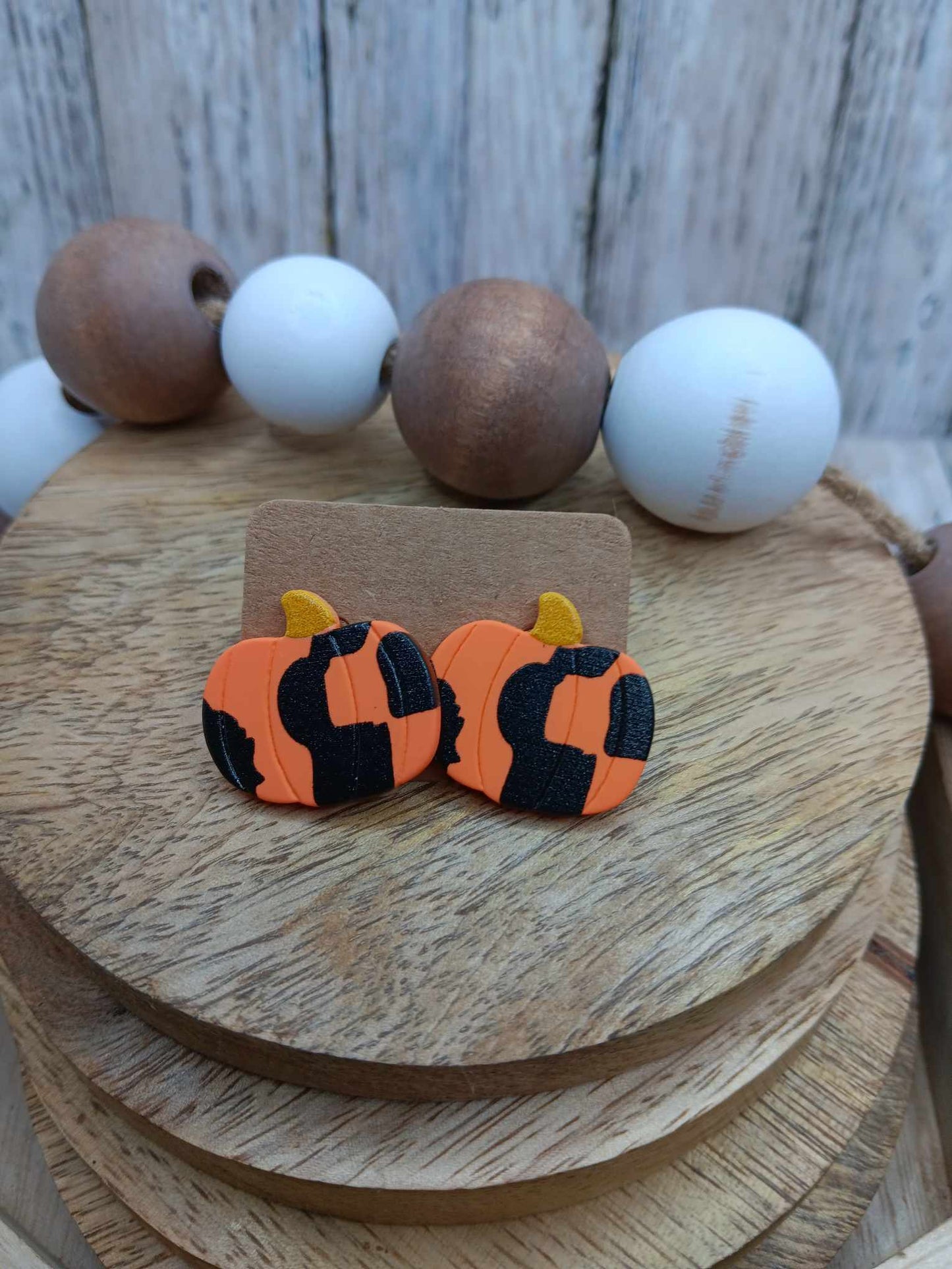 Orange & Black Clay Style Pumpkin Earrings