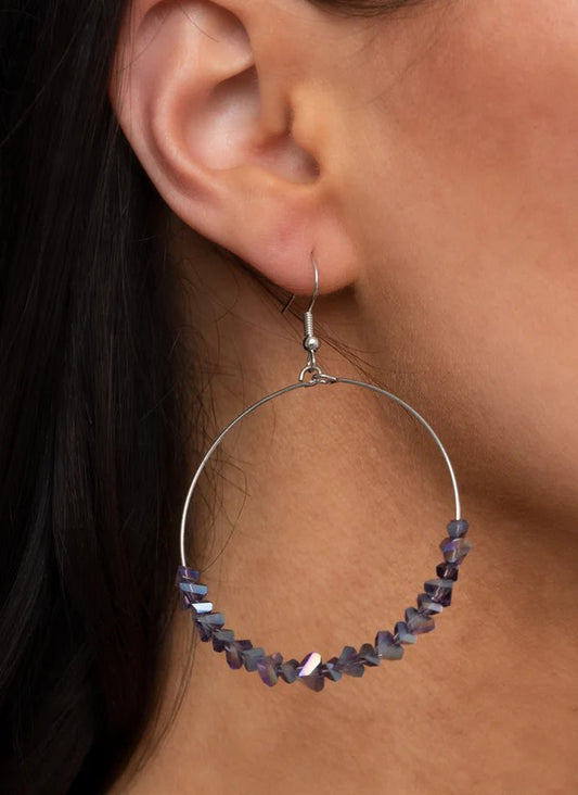 Silver Open Faced Earrings w/ Purple Iridescent Beading