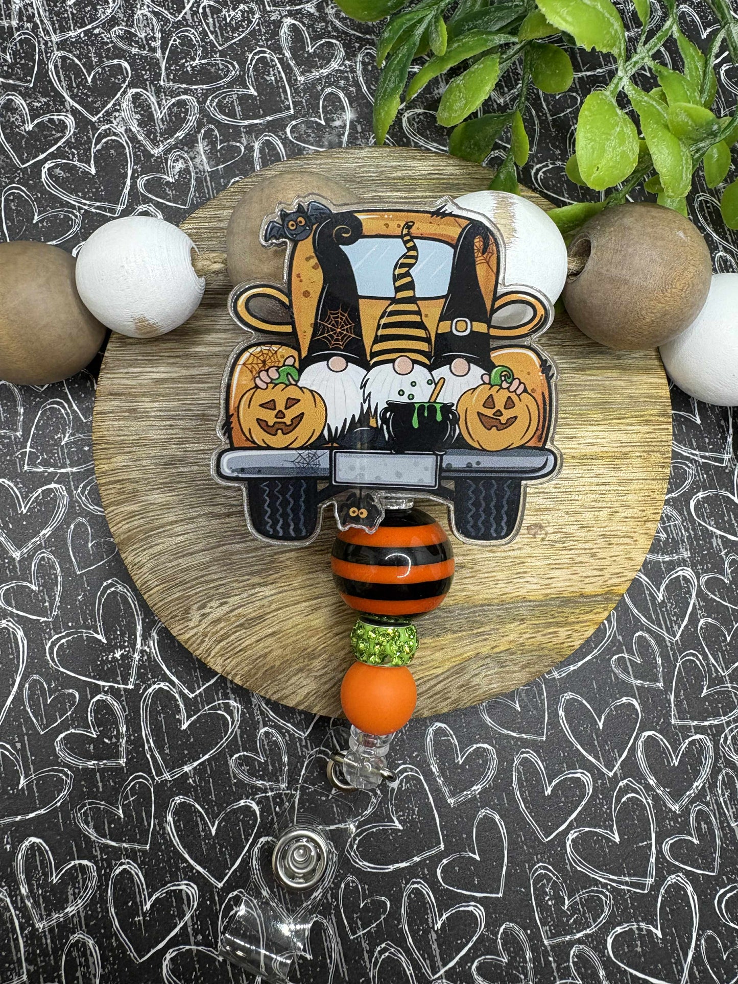 Halloween Gnome Beaded Badge Reel