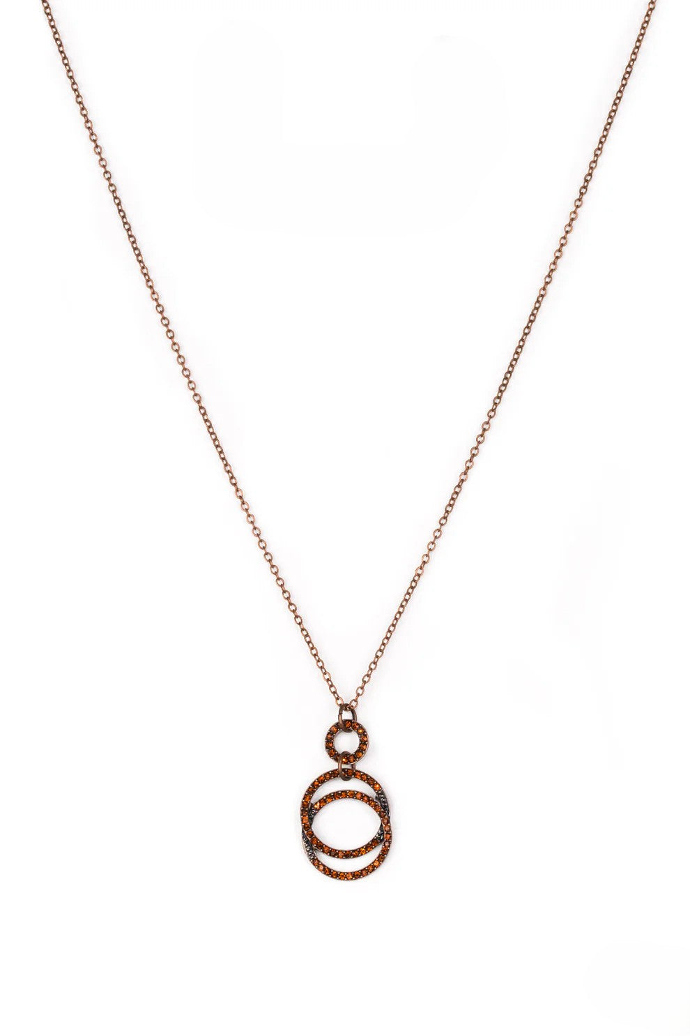 Double Circle Copper Necklace w/ Copper Rhinestone Accents