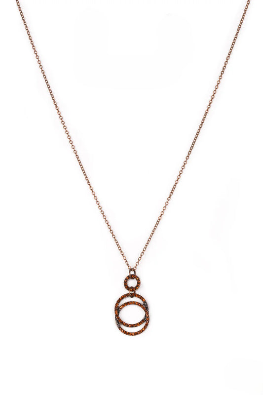 Double Circle Copper Necklace w/ Copper Rhinestone Accents