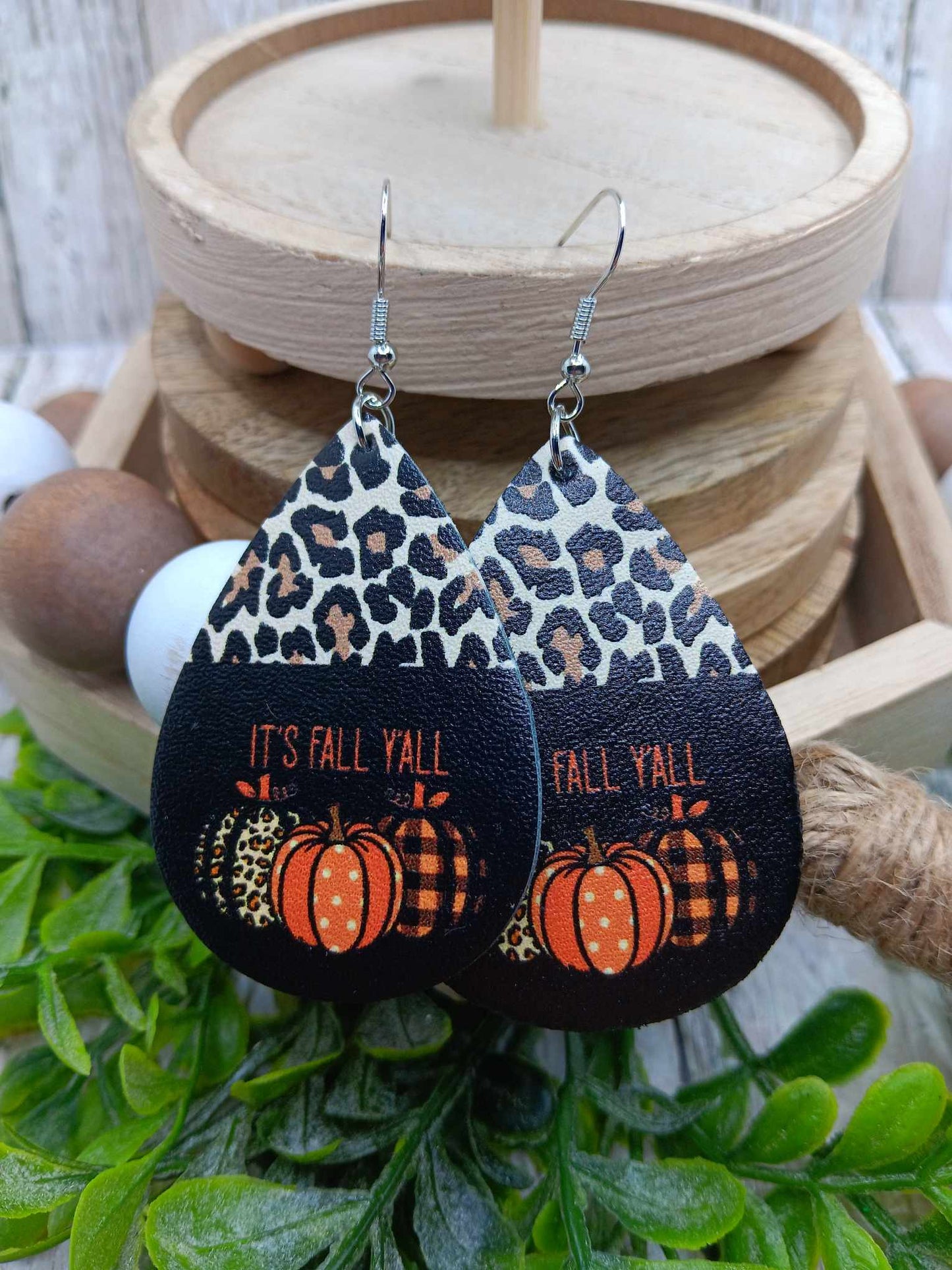 It's Fall Y'all Leopard & Plaid Pumpkin Earrings