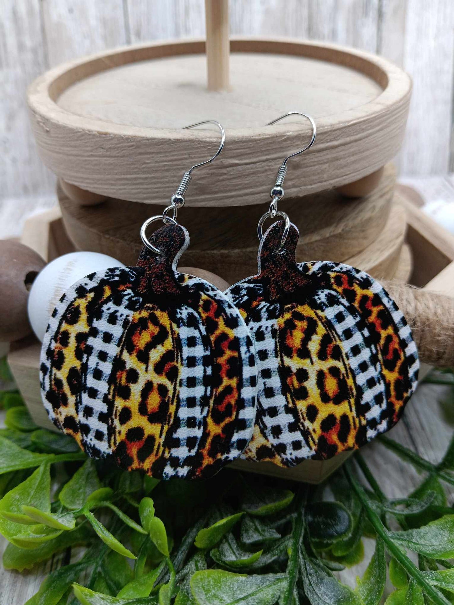 Plaid & Leopard Pumpkin Earrings