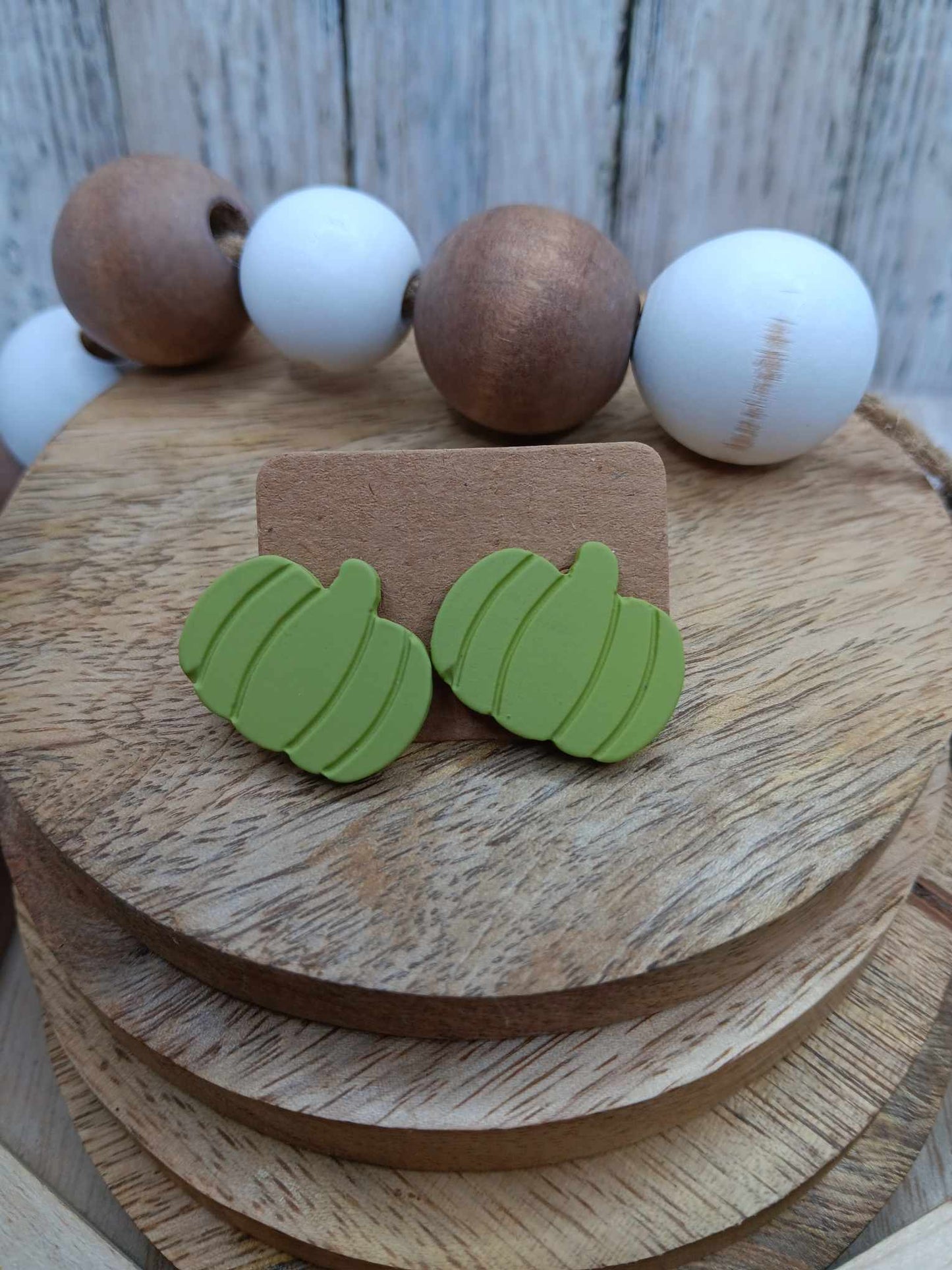 Green Clay Style Pumpkin Earrings