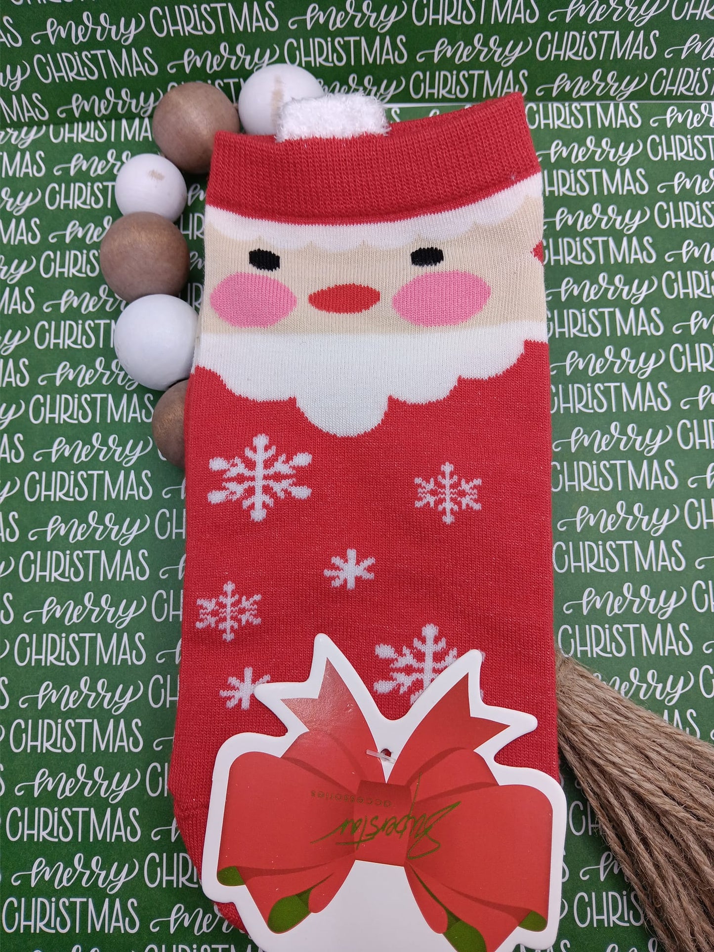 Red Santa Socks w/ Snowflakes