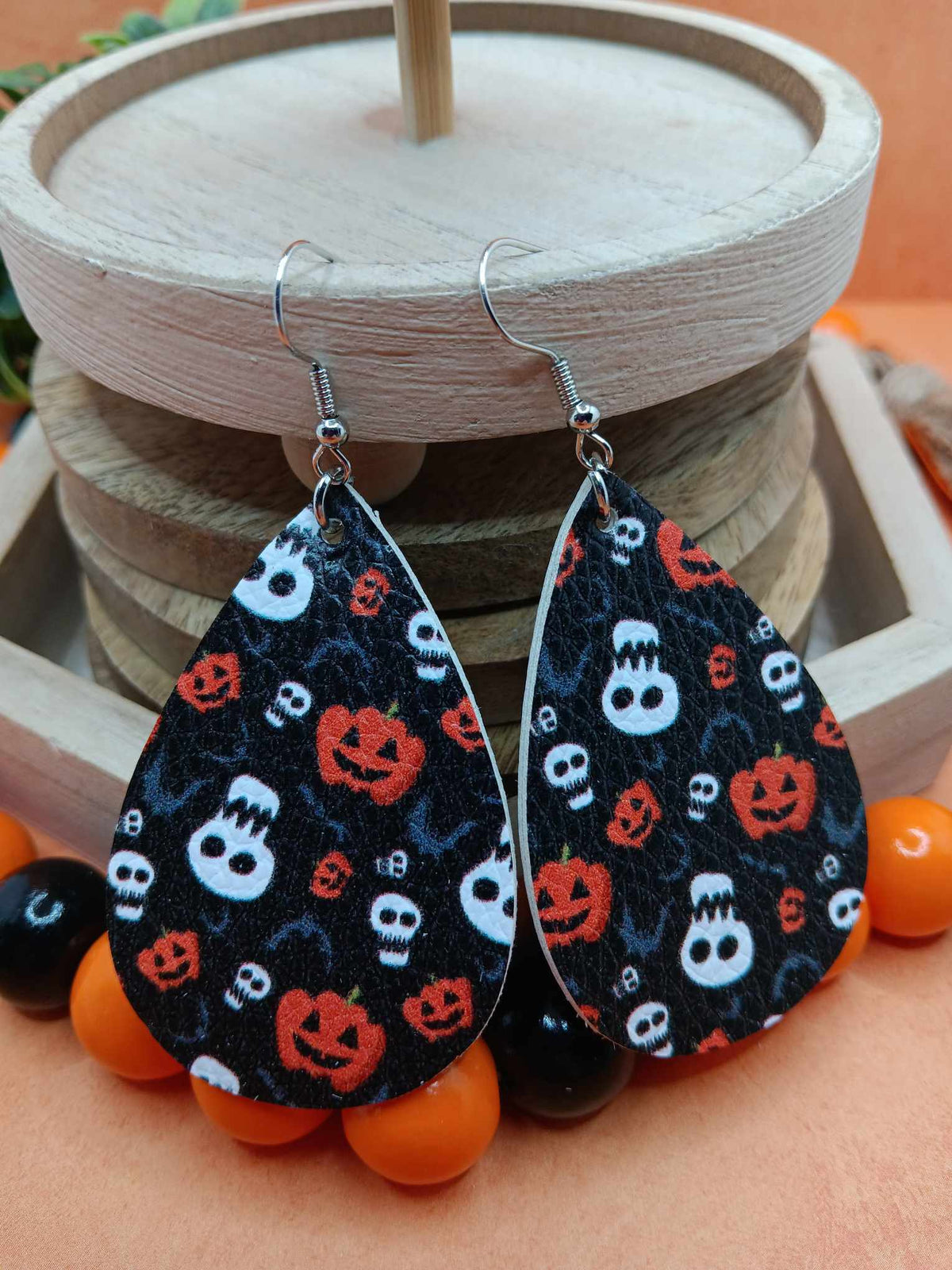 Jack O' Lantern & Skull Patterned Halloween Earrings
