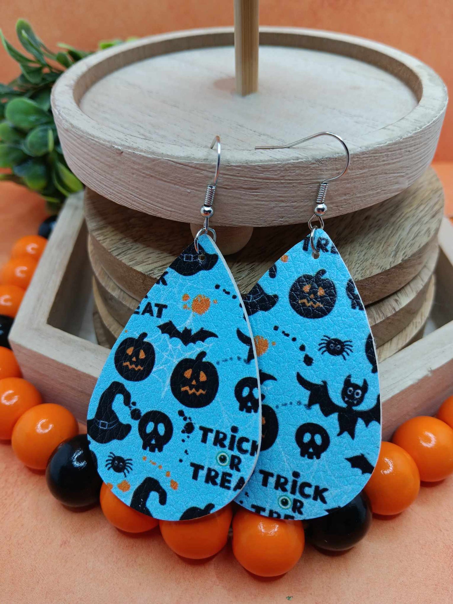 Blue Trick or Treat Halloween Patterned Earrings