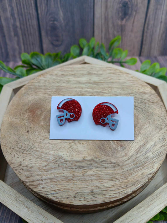 Red & Grey Glitter Football Helmet Earrings