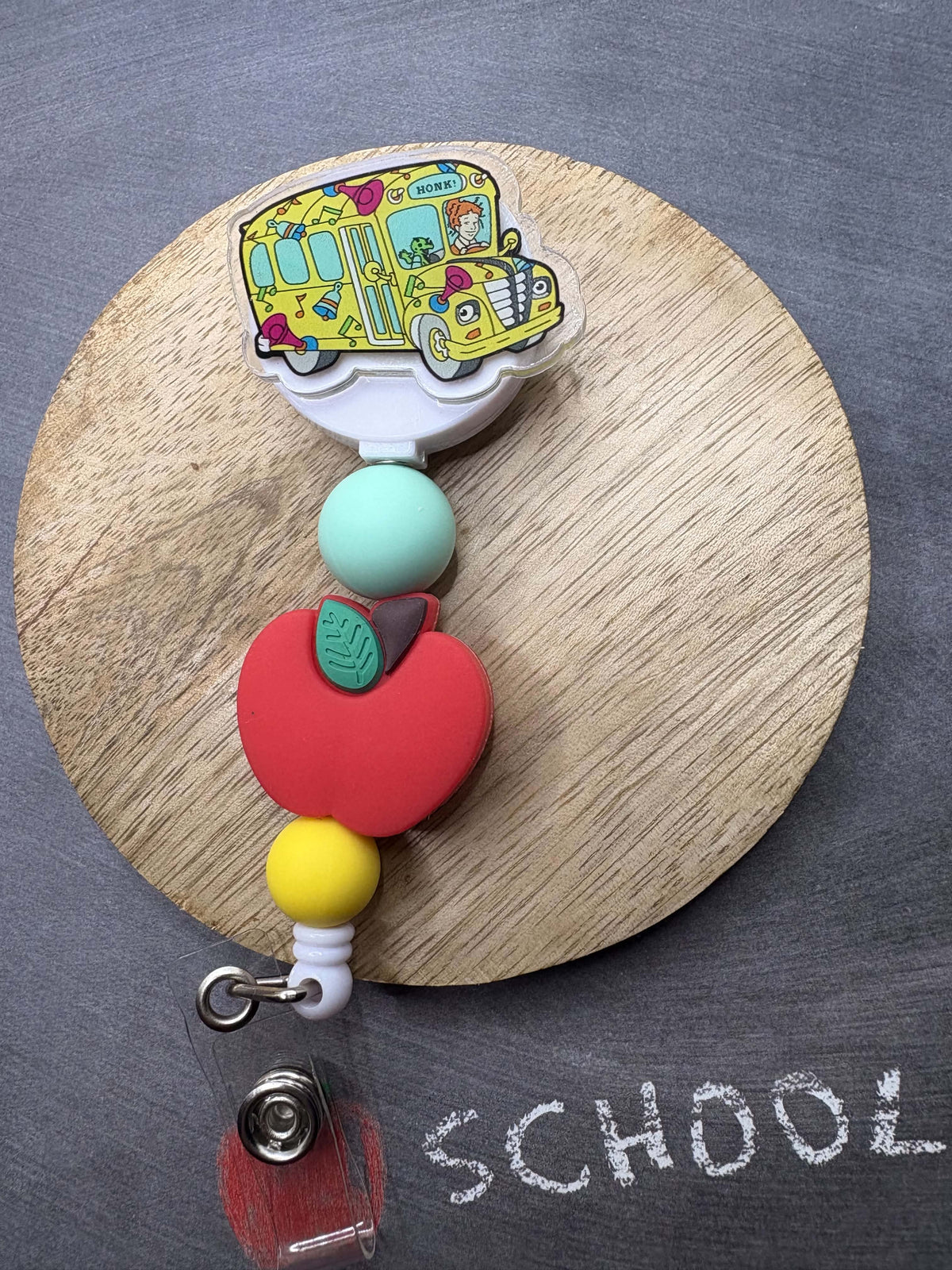 Magic School Bus Beaded Badge Reel - Apple