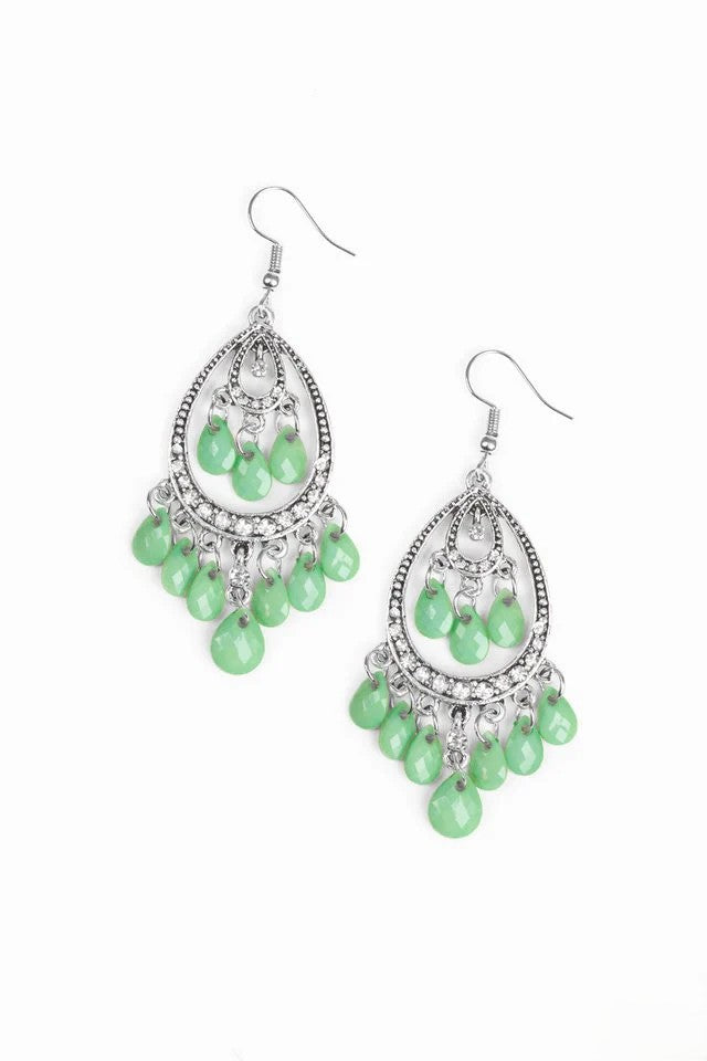 Silver Filigree Earrings w/ Mint Green Dangle Beading