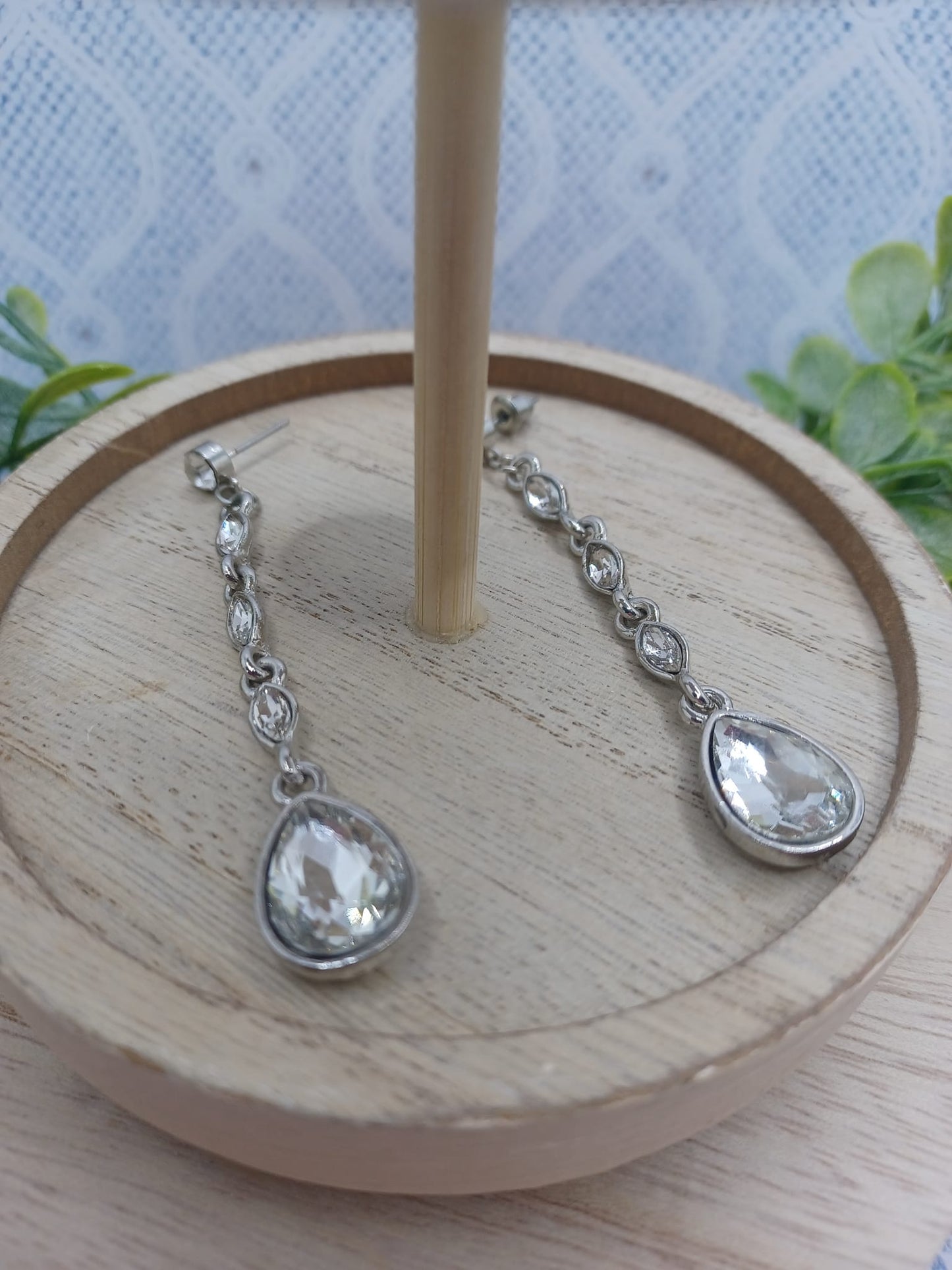 Silver Rhinetone Drop Earrings