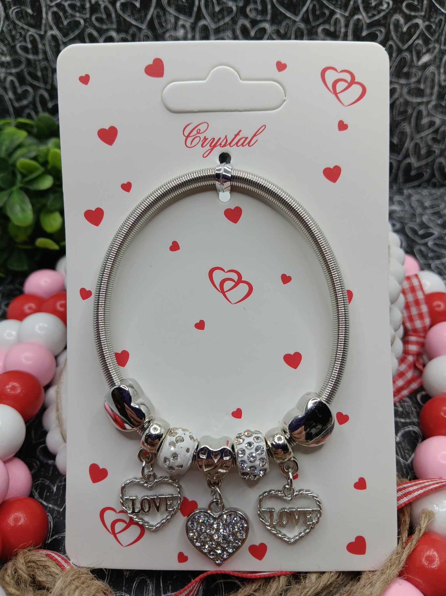 Silver Love Charm Bracelet w/ Hearts