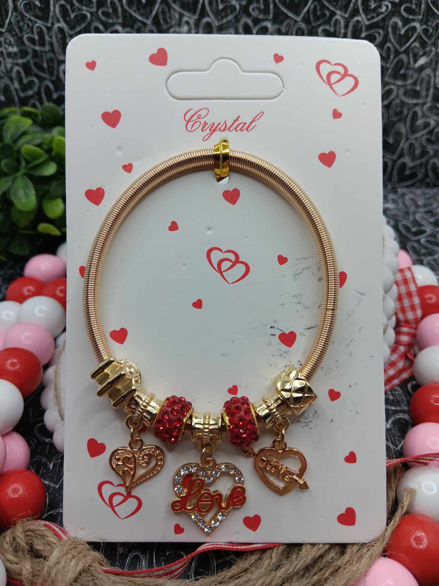 Gold Charm Bracelet w/ Hearts & Love