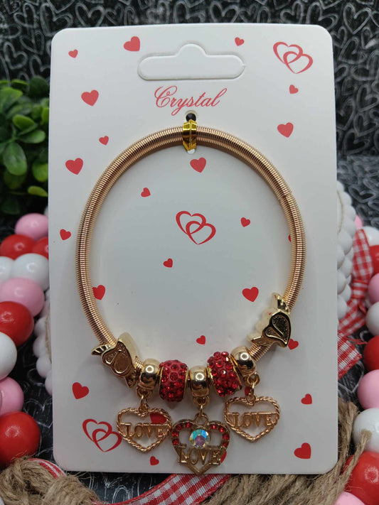 Gold Charm Bracelet w/ Iridescent Love & Heart Charms