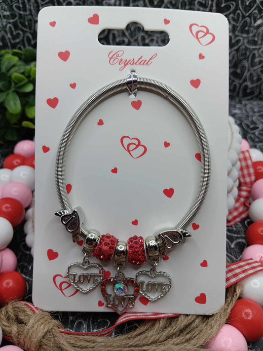 Silver Charm Bracelet w/ Iridescent Heart & Love Charms