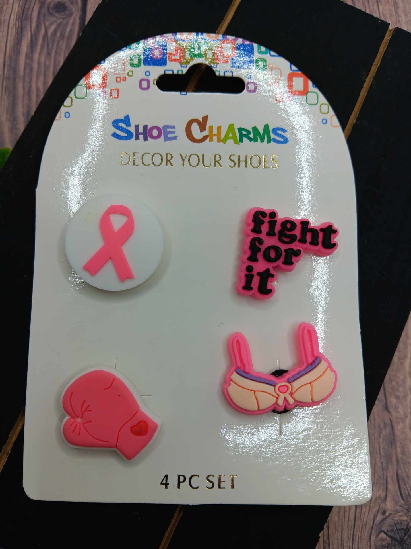 Breast Cancer Awareness Shoe Accessory Set - Comes with all 4 Charms