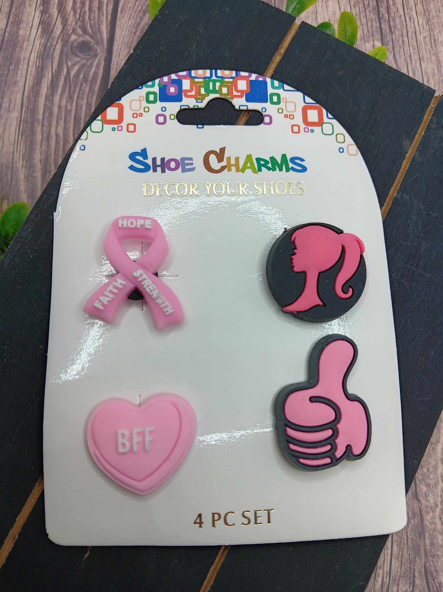 Breast Cancer Awareness Shoe Accessory Set - Comes with all 4 charms