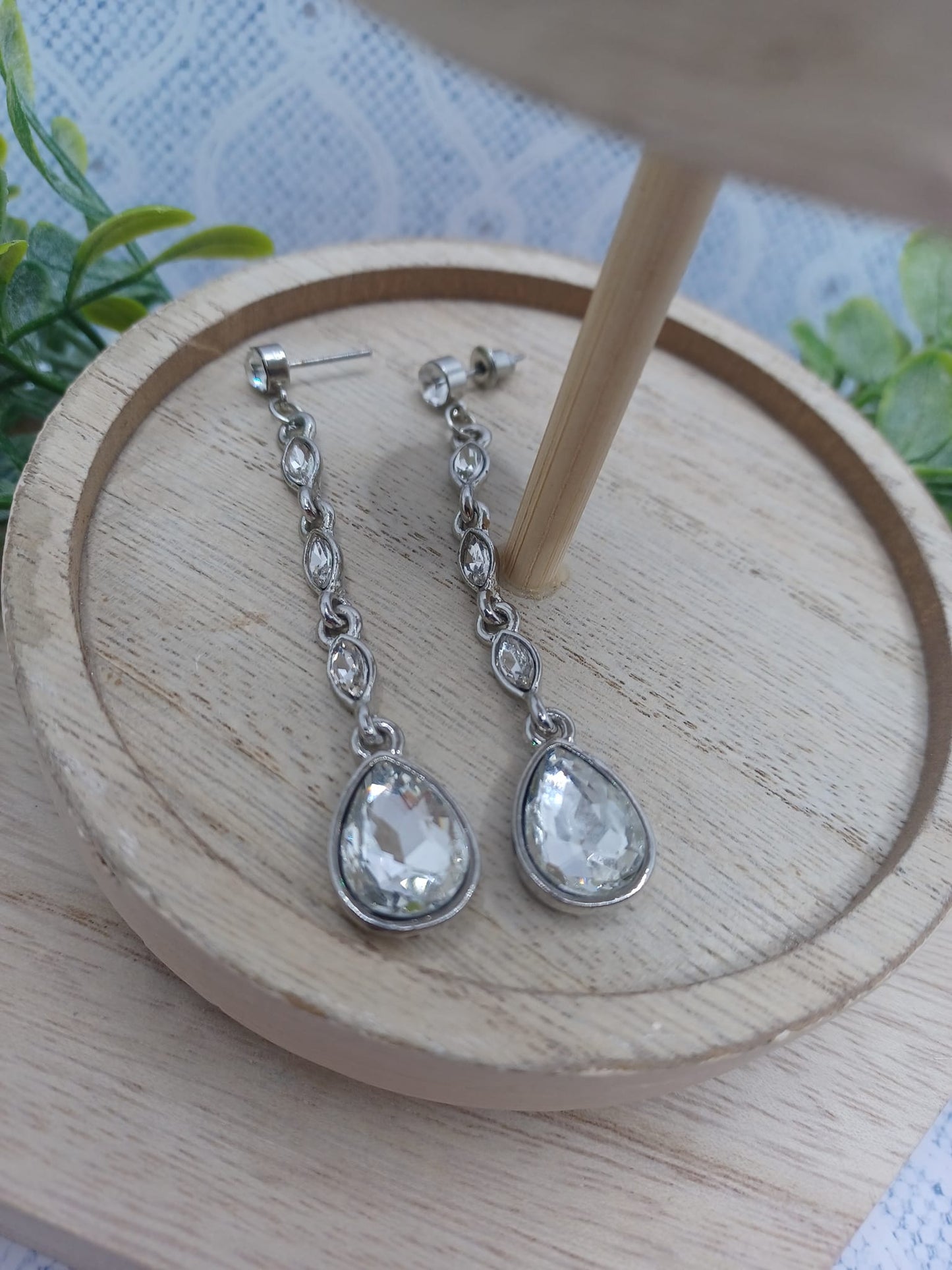 Silver Rhinetone Drop Earrings