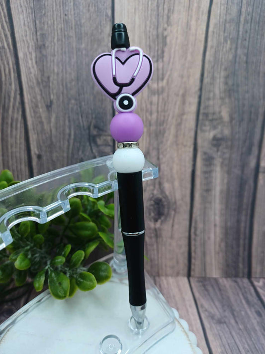 Purple Heart Stethoscope Beaded Ink Pen
